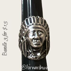 Bundle Sale 3 for $15 | Native American | Chief Silver Tone Ring Size 7.5